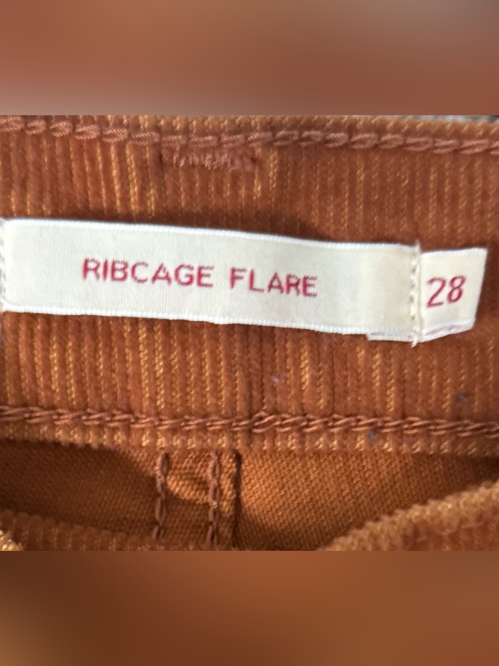 Levi’s Women’s Ribcage Flare Rust Orange Corduroy High Rise Pants Size 28 - Picture 9 of 13
